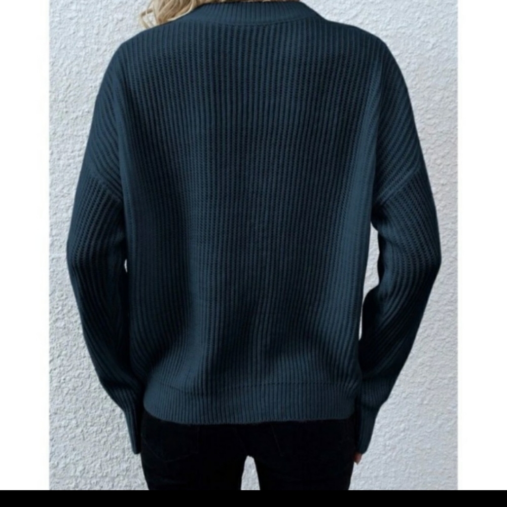 Dusty Blue Ribbed Knit Sweater - Picture 2 of 5